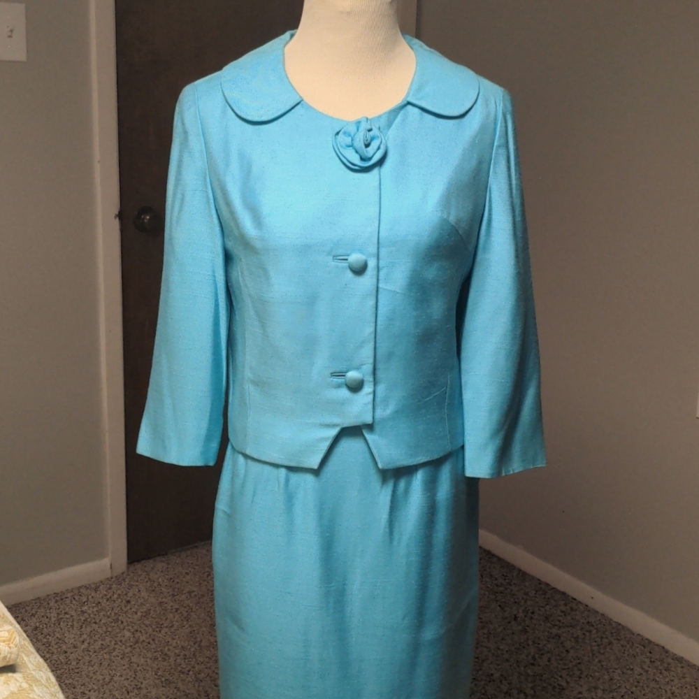 Vintage Jackie Kennedy Skirt Set Turquoise
